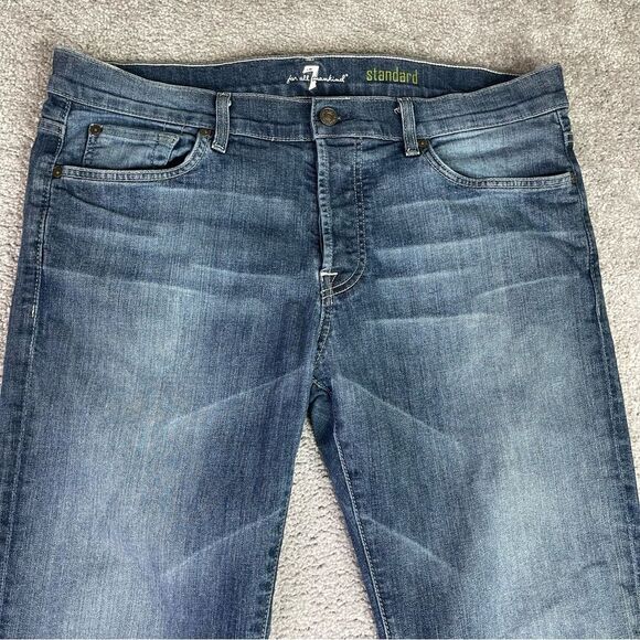 7 For All Mankind Standard Jeans Men's 36X32 Blue Straight Mid-Rise Dark Denim - Picture 2 of 13